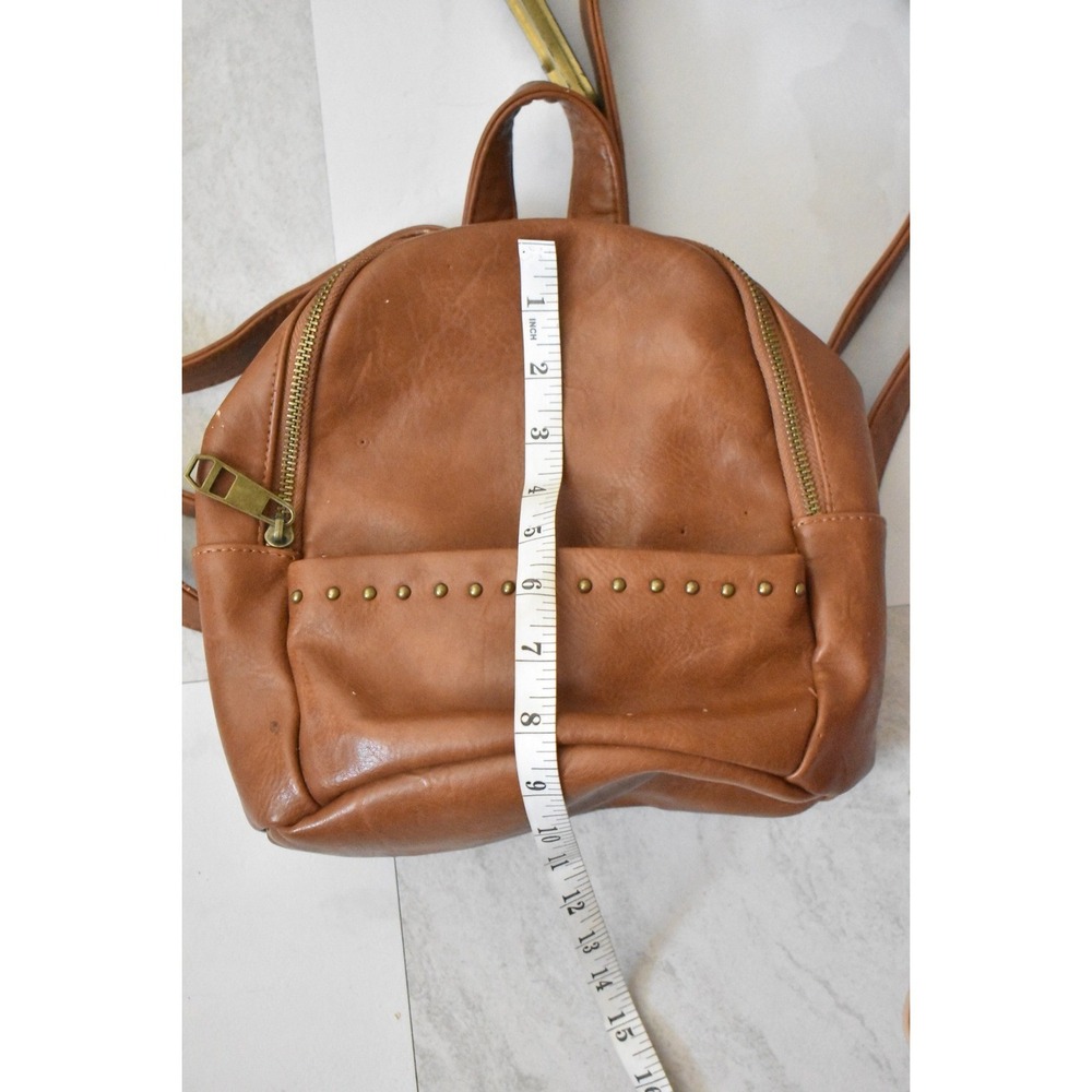 Madden Girl Mini Backpack Womens OS Cognac Brown Y2K Studded Faux Leather - Picture 8 of 8